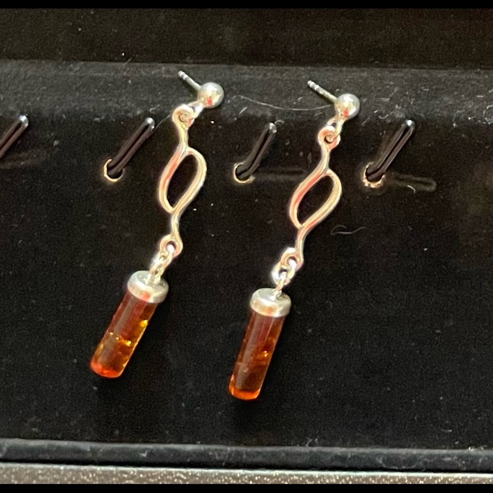 Sterling silver and amber drop earrings